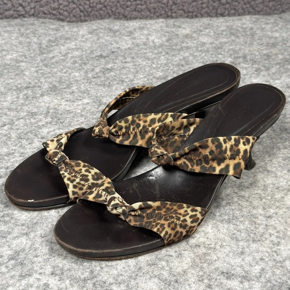 Donald J Pliner Brown Congo Mesh Elastic Leopard Print Sandals Mules BARE 8 Heel